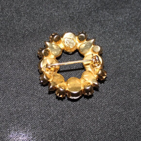 Vintage Made In Austria Silver Cast Aurora Borealis Rhinestone Wreath Brooch Pin - Picture 4 of 5